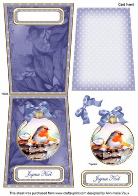 Blue Robin Joyeux Noel 5.5inch Bauble Decoupage Card