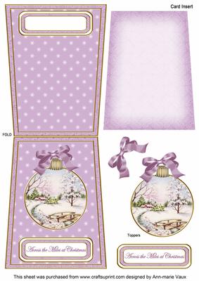 Snowscene Lilac Across Miles 5.5inch Bauble Decoupage Card