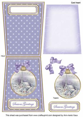 Blue Church Seasons Greetings 5.5inch Bauble Decoupage Card