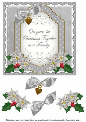 Silver Poinsettia 1st Christmas Fancy 7in Decoupage Topper