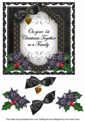 Black Poinsettia 1st Christmas Fancy 7in Decoupage Topper