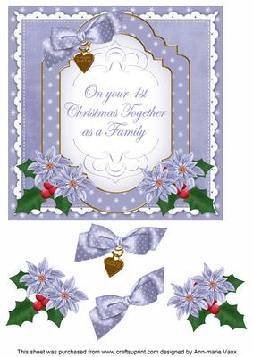 Blue Poinsettia 1st Christmas Fancy 7in Decoupage Topper