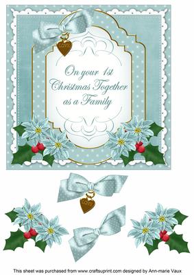 Dteal Poinsettia 1st Christmas Fancy 7in Decoupage Topper