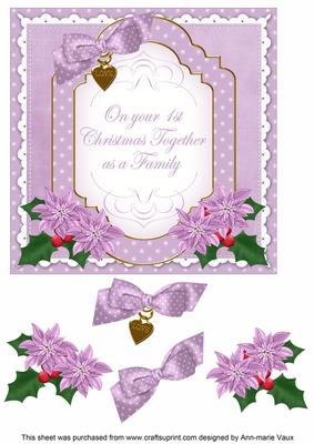 Lilac Poinsettia 1st Christmas Fancy 7in Decoupage Topper