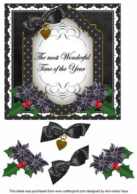 Black Poinsettia Wonderful Time Fancy 7in Decoupage Topper