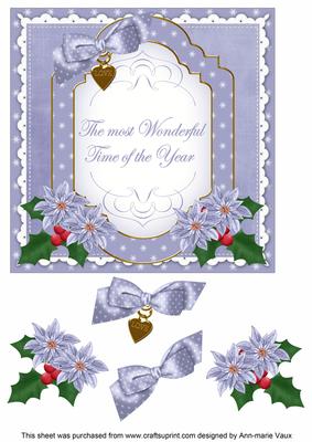 Blue Poinsettia Wonderful Time Fancy 7in Decoupage Topper