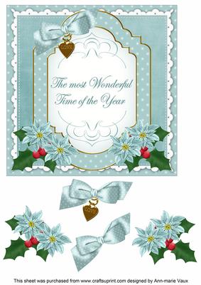 Dteal Poinsettia Wonderful Time Fancy 7in Decoupage Topper