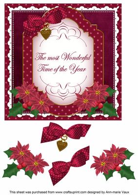 Hotpink Poinsettia Wonderful Time Fancy 7in Decoupage Topper