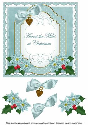 Dteal Poinsettia Across Miles Fancy 7in Decoupage Topper
