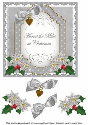 Silver Poinsettia Across Miles Fancy 7in Decoupage Topper