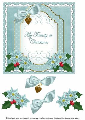 Dteal Poinsettia My Family Fancy 7in Decoupage Topper