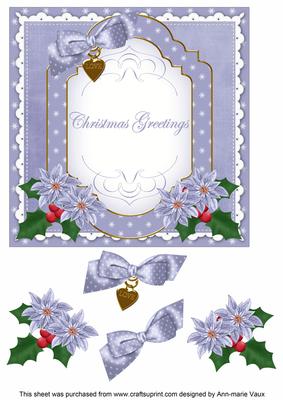 Blue Poinsettia Christmas Greetings 7in Decoupage Topper