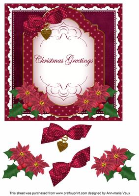 Hot Pink Poinsettia Christmas Greetings 7in Decoupage Topper
