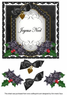 Black Poinsettia Joyeux Noel Fancy 7in Decoupage Topper