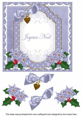 Blue Poinsettia Joyeux Noel Fancy 7in Decoupage Topper