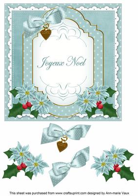Dteal Poinsettia Joyeux Noel Fancy 7in Decoupage Topper