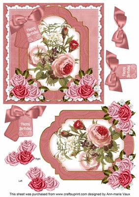 Pink Rose1 Happy Birthday 6in Floral Step by Step