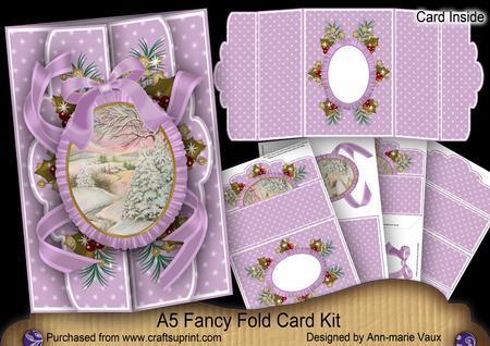 Lilac Snowscene2 A5 Tri-fold Fancy Card Mini Kit