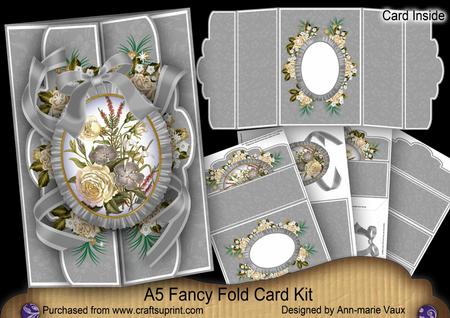 Cream Roses A5 Tri-fold Fancy Card Mini Kit