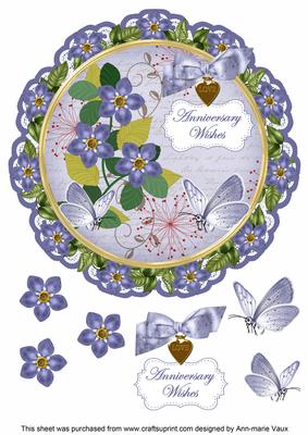 Blue Fmk Anniversary Wishes 8in Doily Decoupage Topper