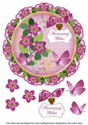 Cerise Fmk Anniversary Wishes 8in Doily Decoupage Topper