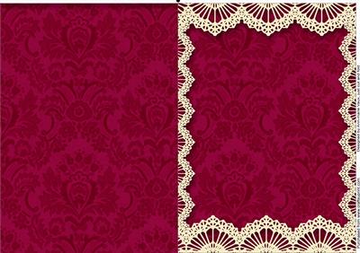 Vintage Cerise Damask Lace Blank Card