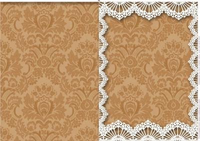 Vintage Coffee Damask Lace Blank Card