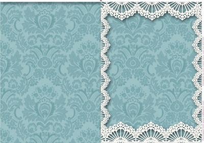 Vintage Duckegg Blue Damask Lace Blank Card
