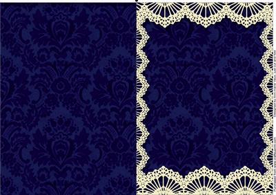 Vintage Navy Damask Lace Blank Card