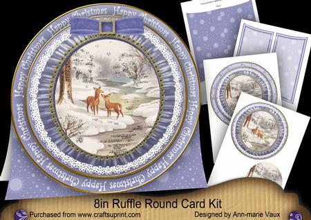Snow Deer Happy Christmas 8in Round Ruffle Mini Card Kit