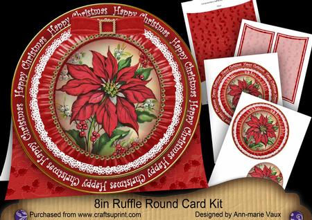 Red Poinsettia Happychristmas 8in Round Ruffle Mini Card Kit