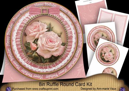 Pink Rose Happy Birthday 8in Round Ruffle Mini Card Kit