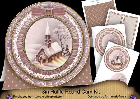 Church Lights Happy Christmas 8in Round Ruffle Mini Card Kit
