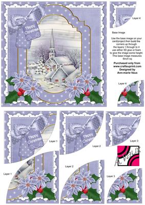 Blue Church Christmas 6in Duo Corner Stacker Card Front