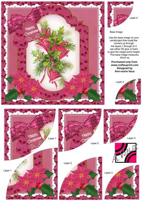Cerise Bells Christmas 6in Duo Corner Stacker Card Front