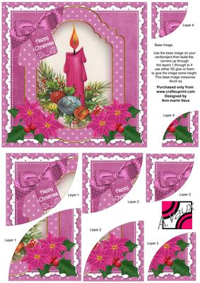 Cerise Candle Christmas 6in Duo Corner Stacker Card Front
