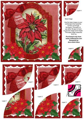 Red Poinsettia Christmas 6in Duo Corner Stacker Card Front