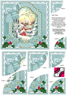 Teal Church Christmas 6in Duo Corner Stacker Card Front