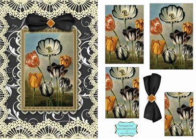 Black Tulips A5 Lace Card Front Step by Step