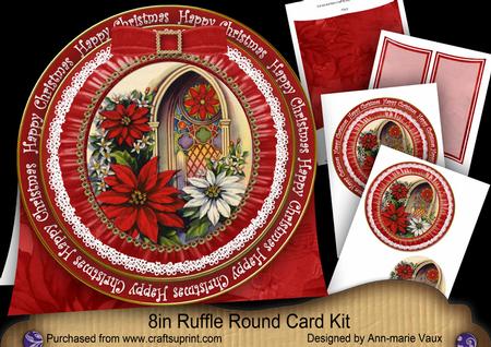 Poinsettia Window H Christmas 8in Round Ruffle Mini Card Kit