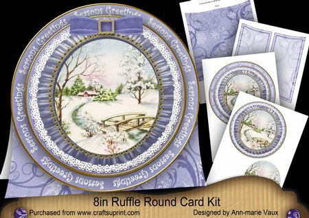 Snowscene Seasons Greetings 8in Round Ruffle Mini Card Kit