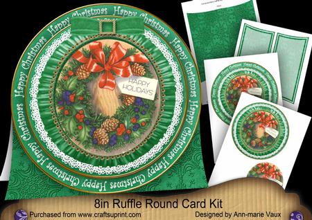 Wreath Happy Christmas 8in Round Ruffle Mini Card Kit