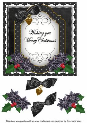 Black Poinsettia Merry Christmas Fancy 7in Topper