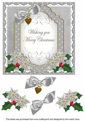 Silver Poinsettia Merry Christmas Fancy 7in Topper