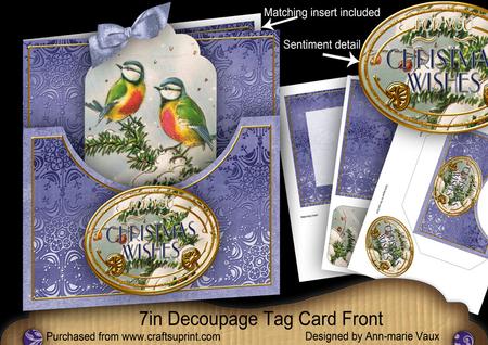 Blue Tits Christmas Wishes 7in Tag Card Front Mini Kit