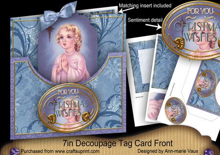 Praying Angel Christmas Wishes 7in Tag Card Front Mini Kit