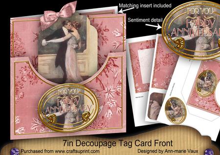 Dancing Couple Happy Anniversary 7in Tag Card Front Mini Kit