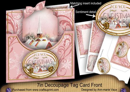 Pink Village Christmas Wishes 7in Tag Card Front Mini Kit