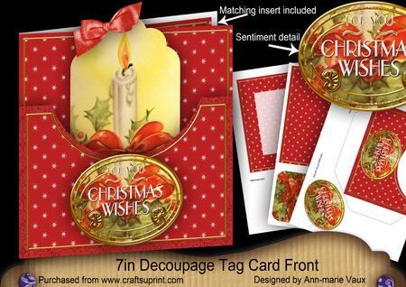 Single Candle Christmas Wishes 7in Tag Card Front Mini Kit