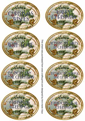 Blue Tits Christmas Oval Fancy Tag Sentiments